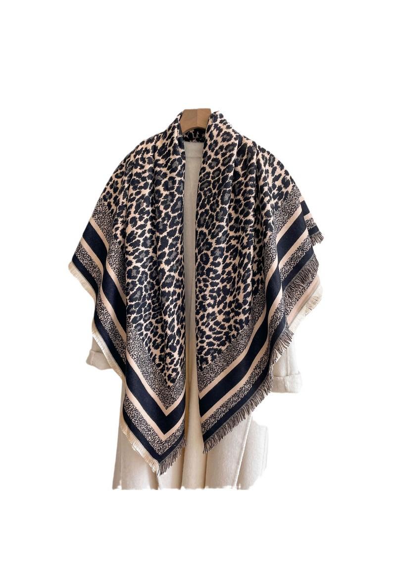 Leopard Print Scarf - Navy