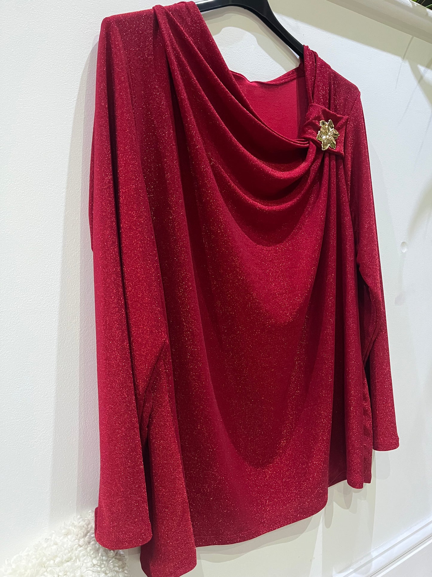 Plus Size Lurex Shimmer Top - Red