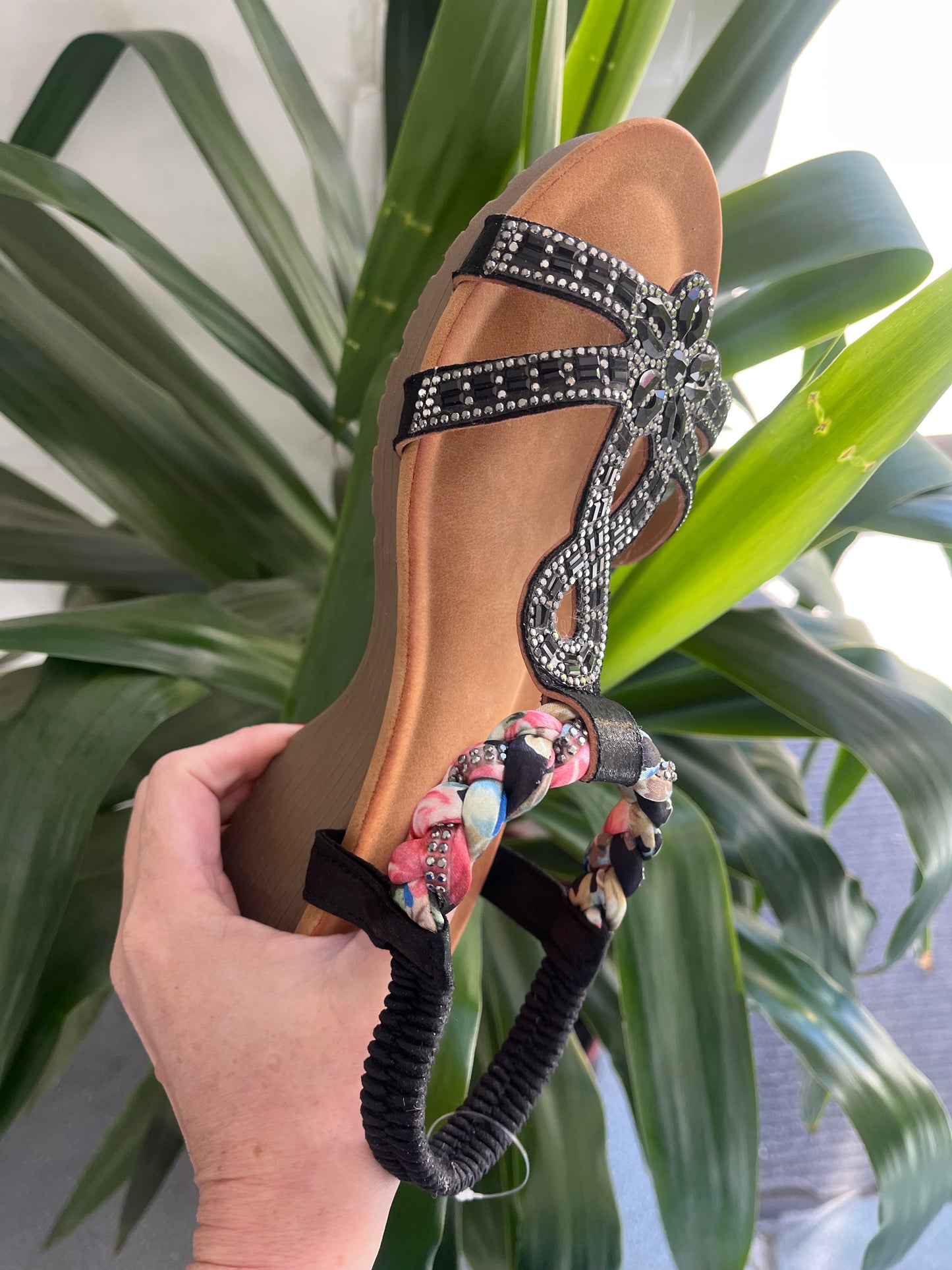 Black Jewelled Comfort Wedges