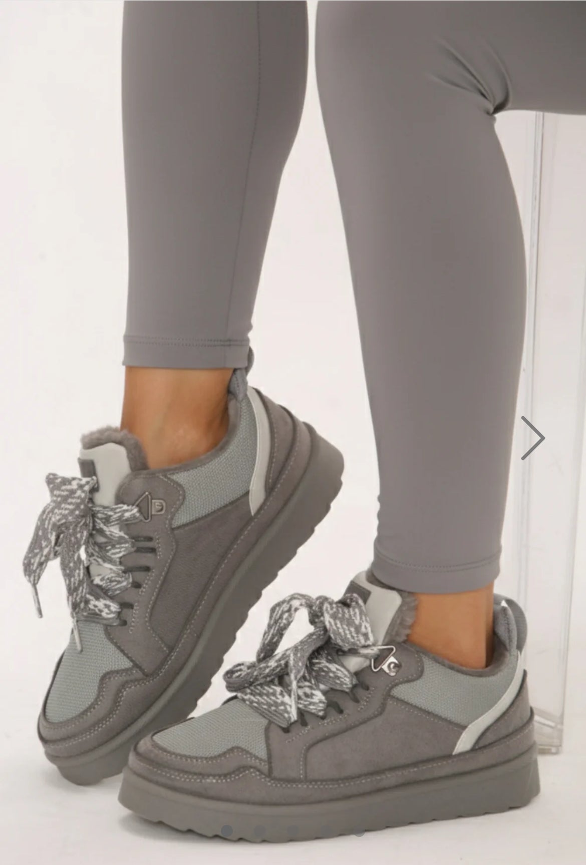 GREY Faux Fur Lined Lace-Up Trainers