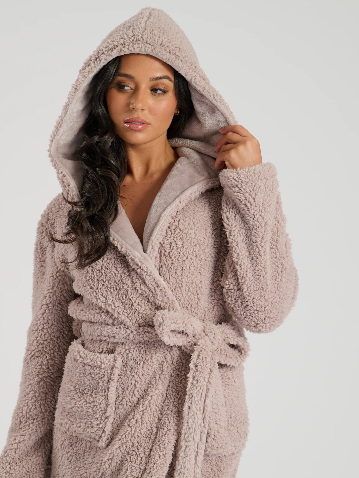 Mink Sherpa Maxi Robe With Luxury Fleece Lined Hood