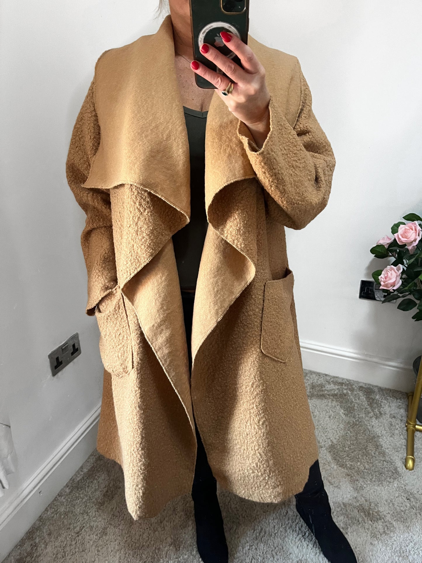 Oversized/ Plus size Waterfall Coatigan - Tan