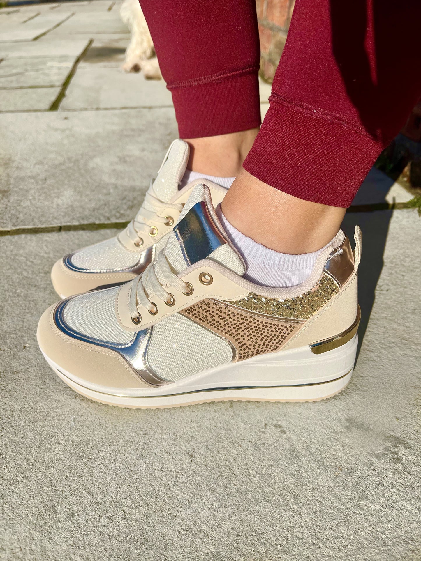 Gold/Beige Sparkling Trainers