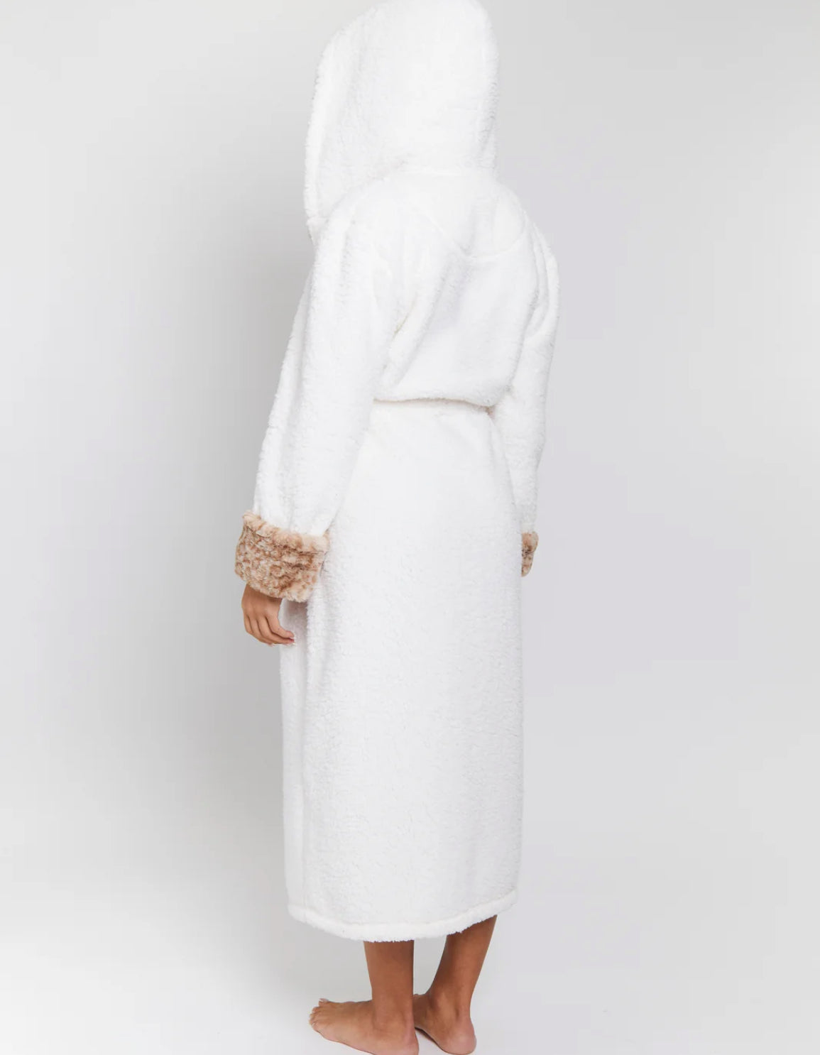 Leopard Faux Fur Trim Maxi Dressing Gown