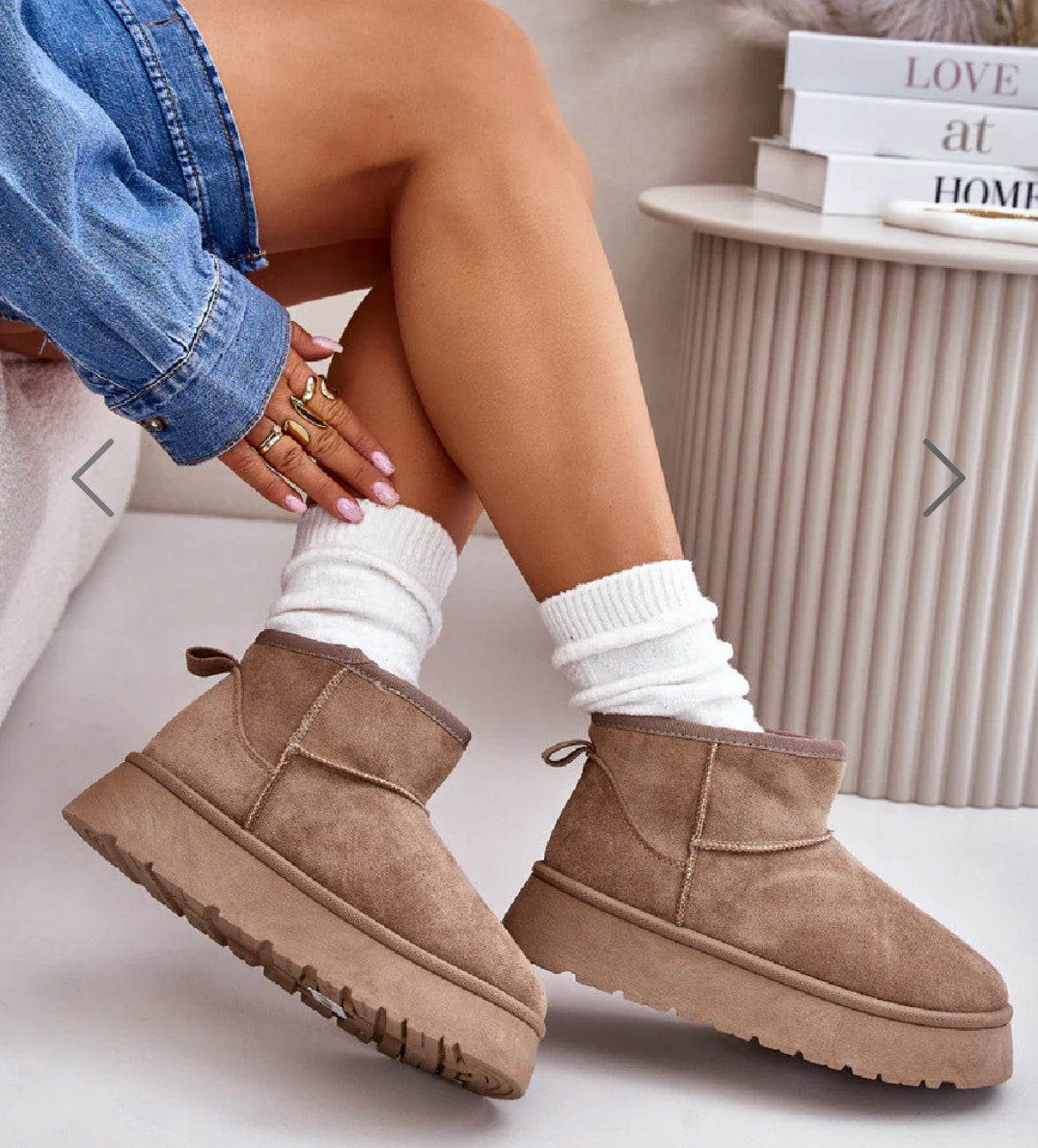 Mini Flatform Faux Fur Lined Ankle Boots