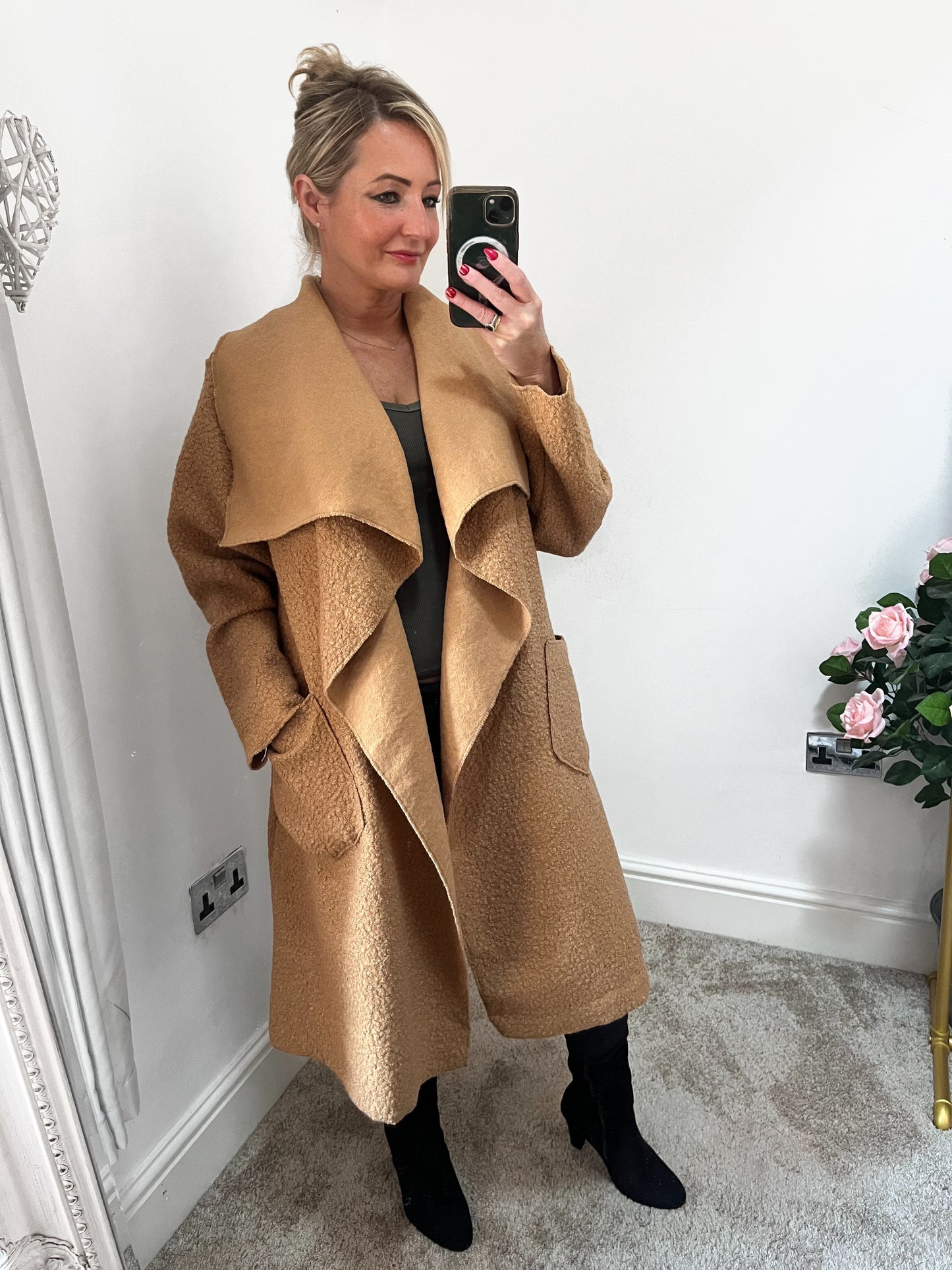 Oversized/ Plus size Waterfall Coatigan - Tan