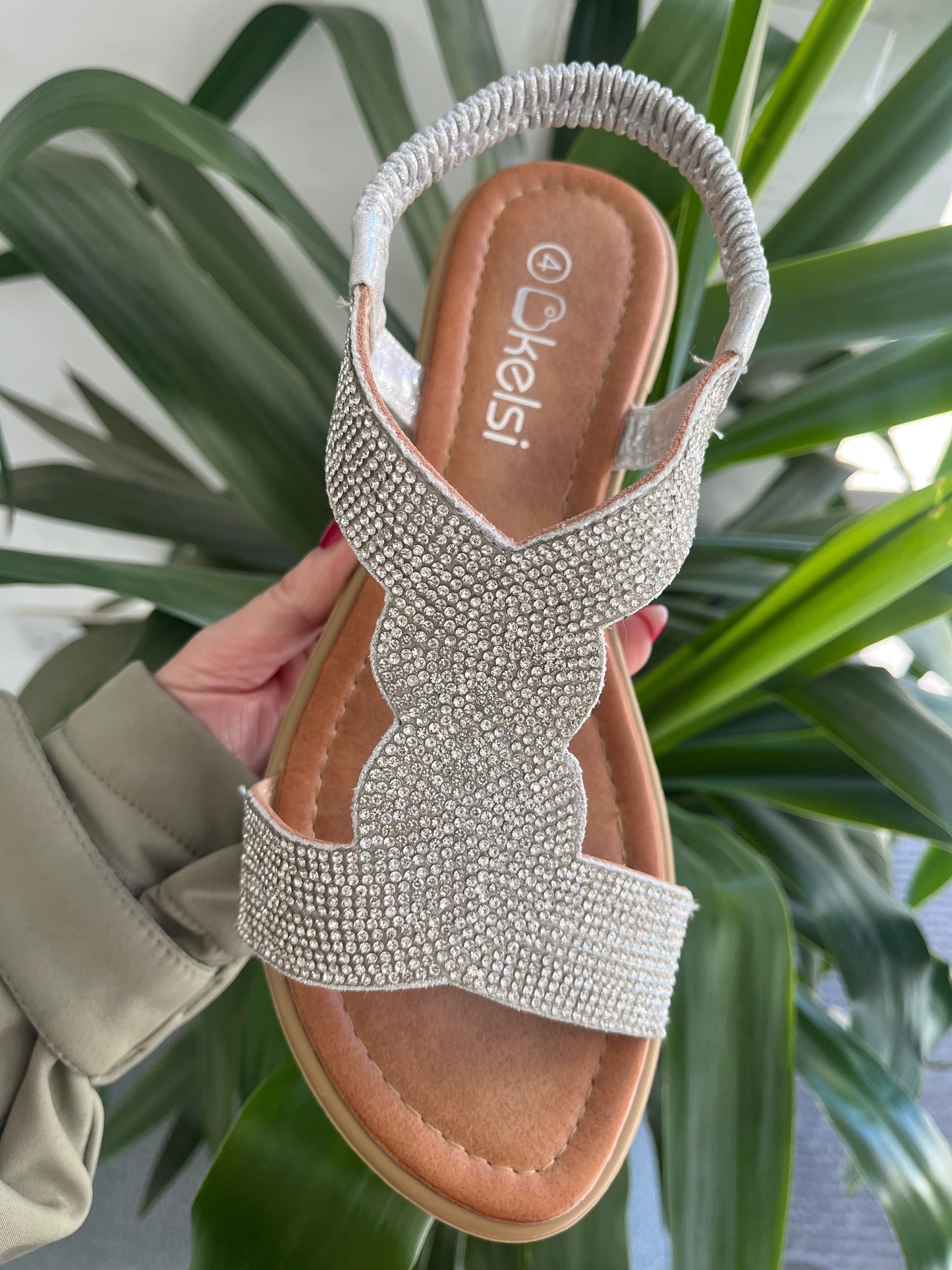 Silver Swirl Diamante Sandals