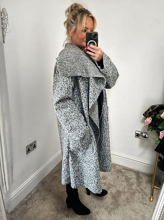 Oversized/Plus Size Waterfall Coatigan - Speckled Grey