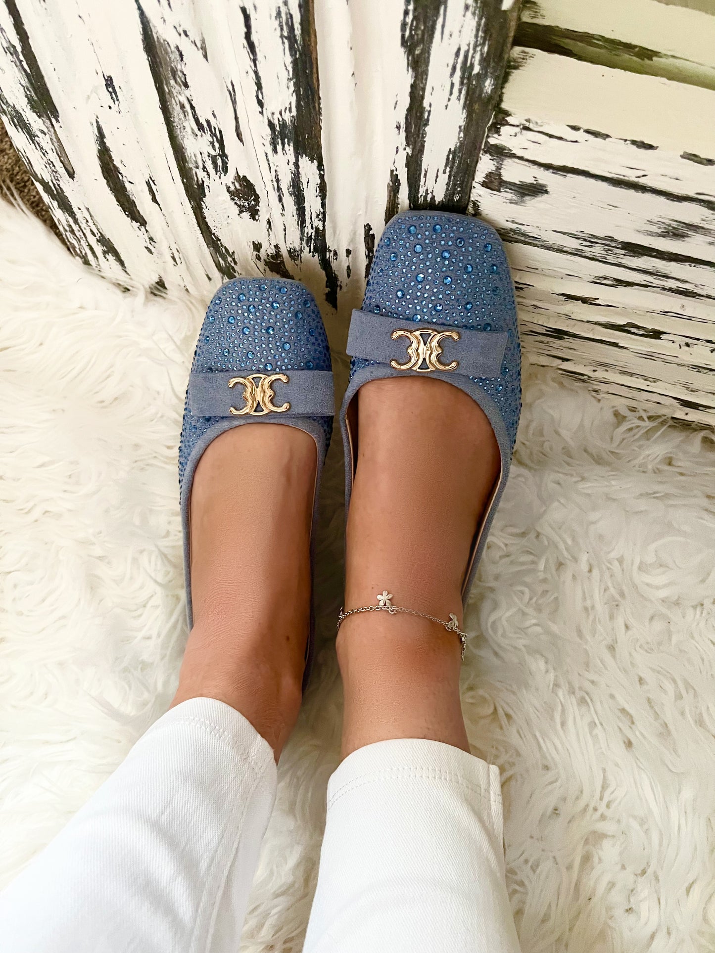 Diamante Ballet Flat Pumps - Powder Blue