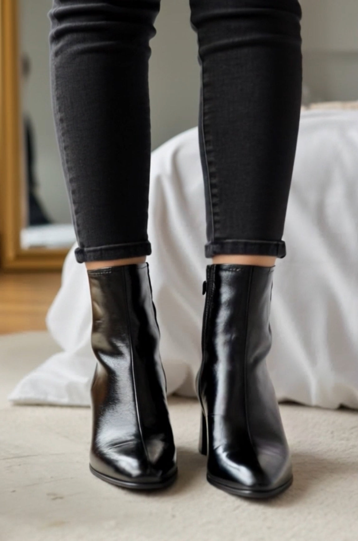 Patent Block Heel Ankle Boots