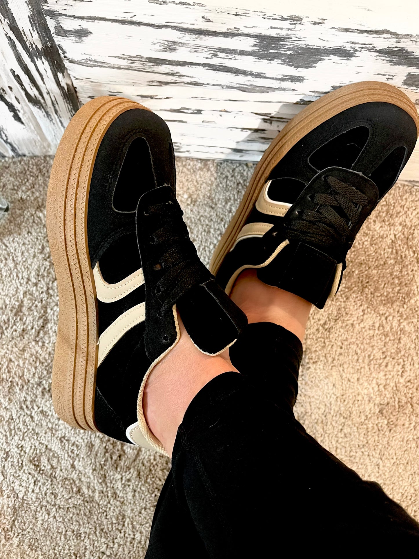 Black Beige Flatform Gumsole Trainers
