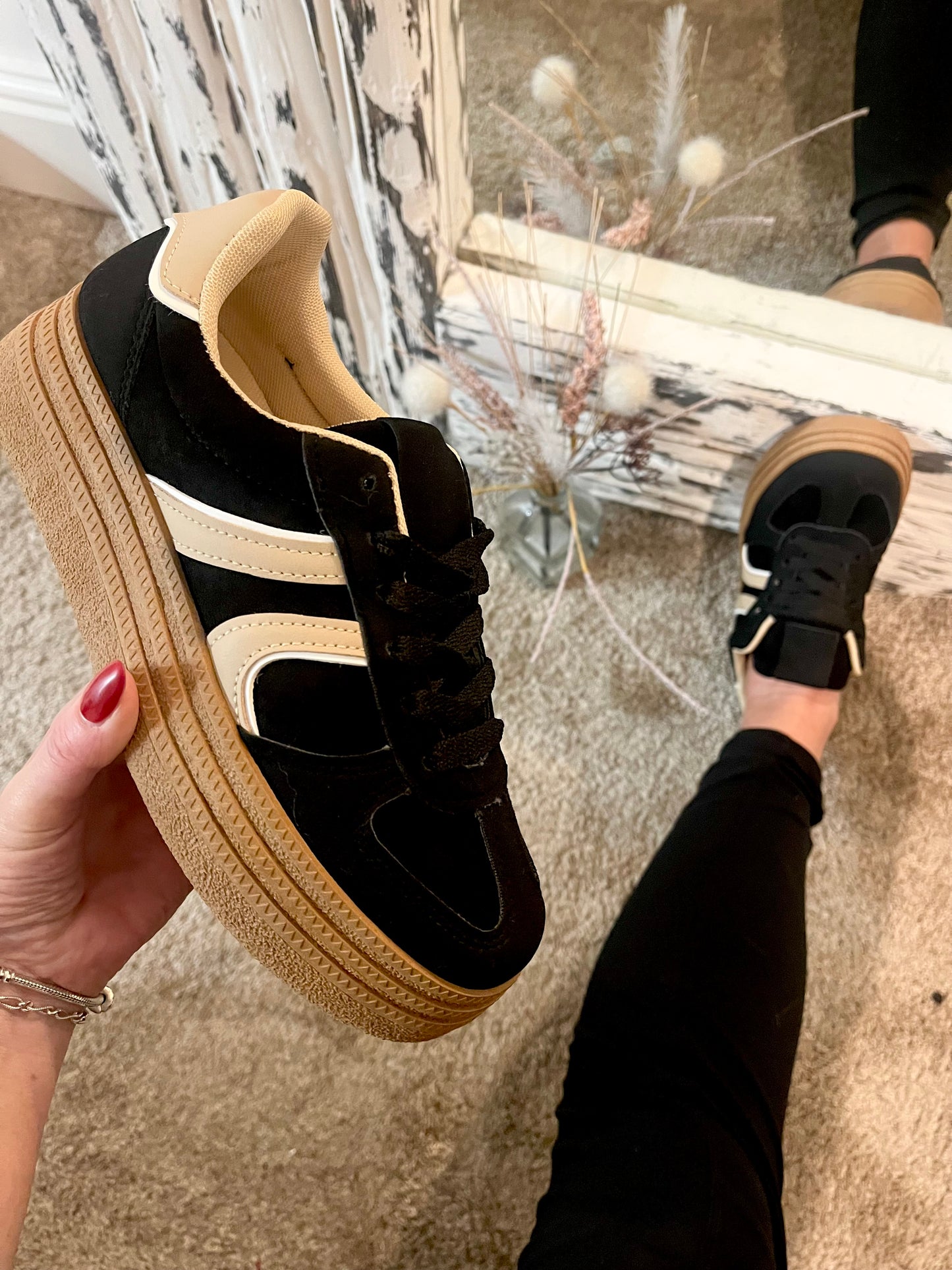 Black Beige Flatform Gumsole Trainers