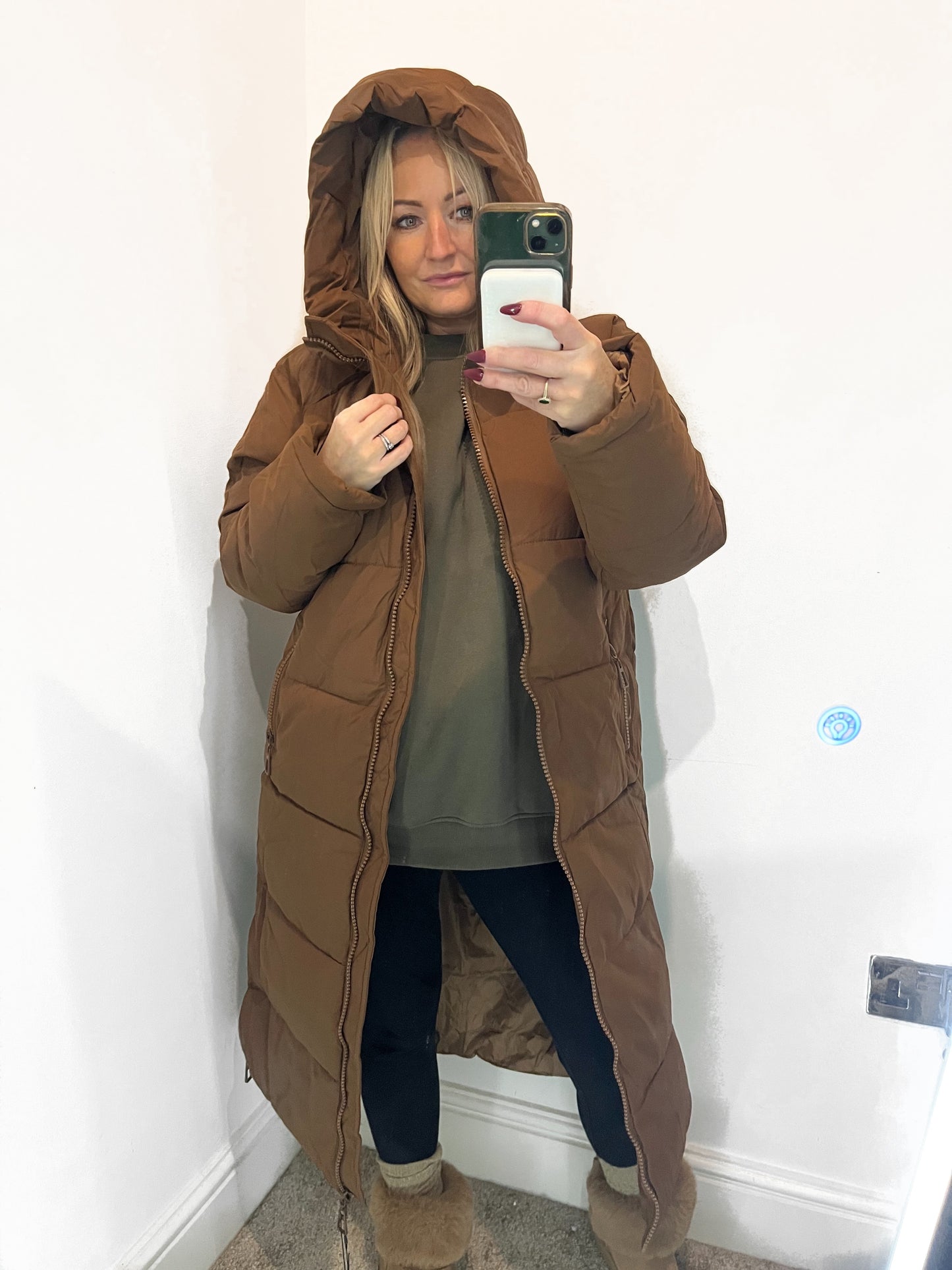Insulated Quilted long Coat - Copper