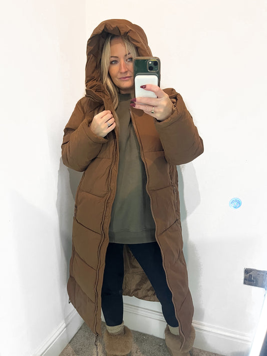 Insulated Quilted long Coat - Copper