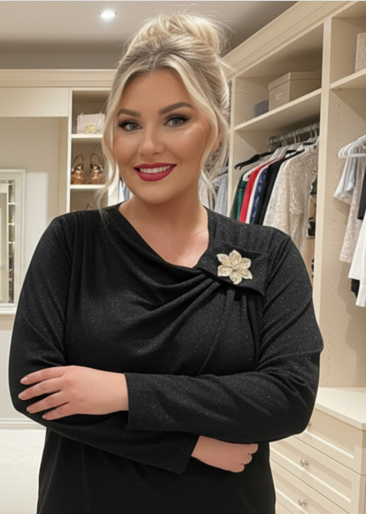 Plus Size Lurex Shimmer Top - Black