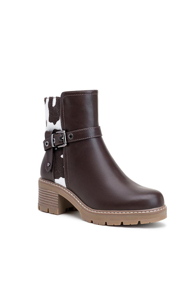 Mahagany Cow Print Ankle Boots