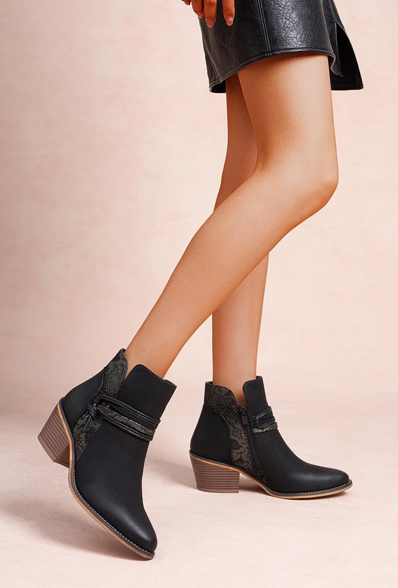 Black Western Leopard Ankle Boots
