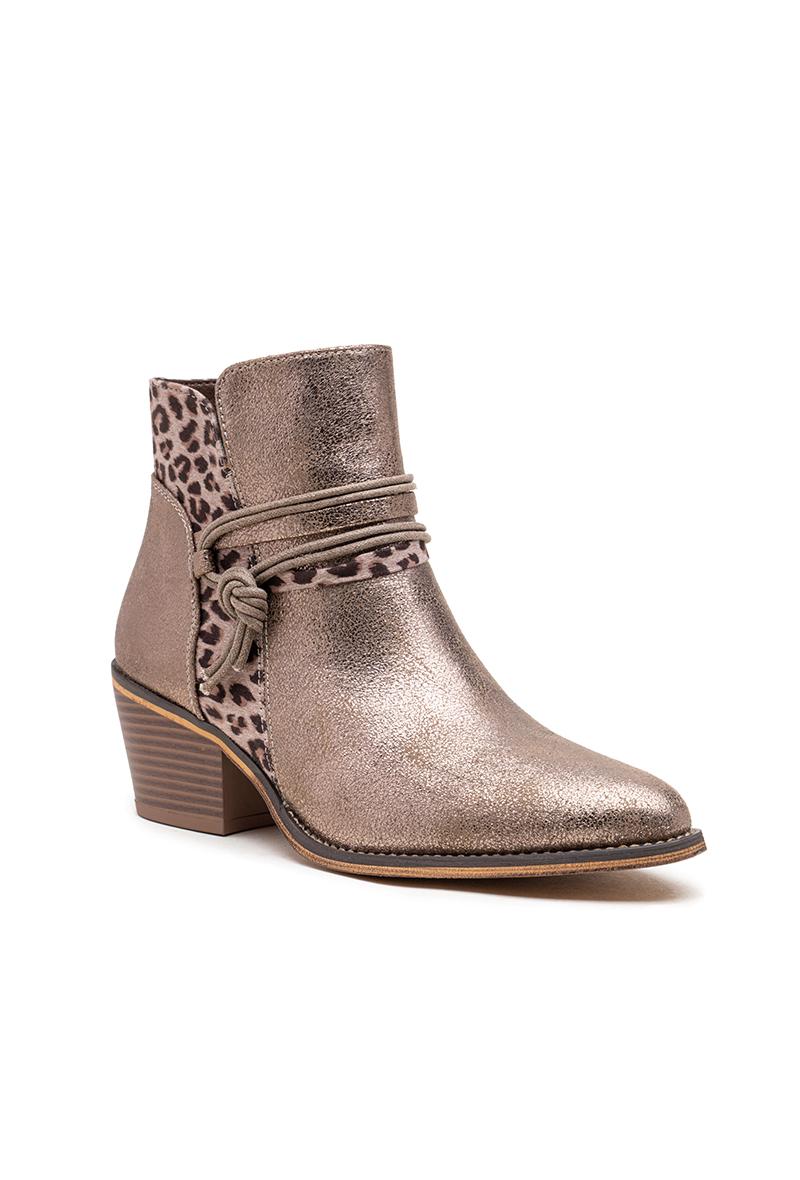 Metalic Western Leopard Ankle Boots - Taupe