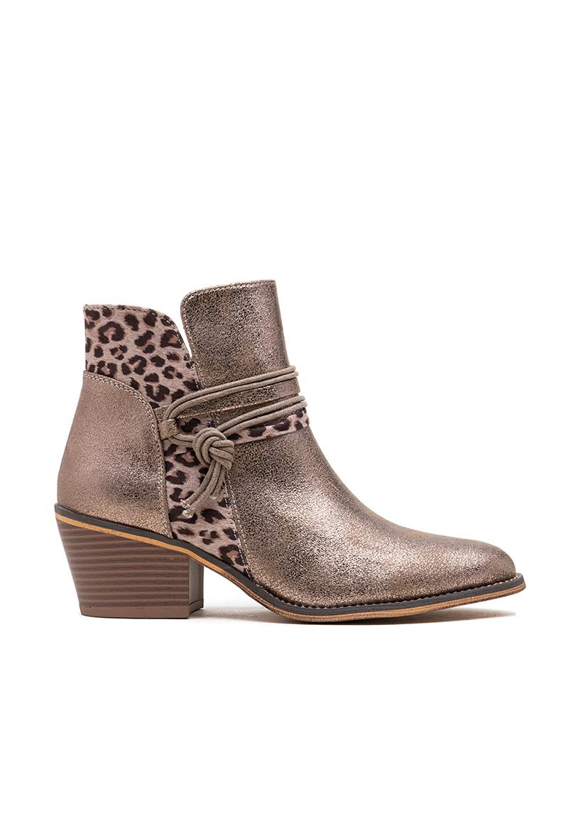 Metalic Western Leopard Ankle Boots - Taupe