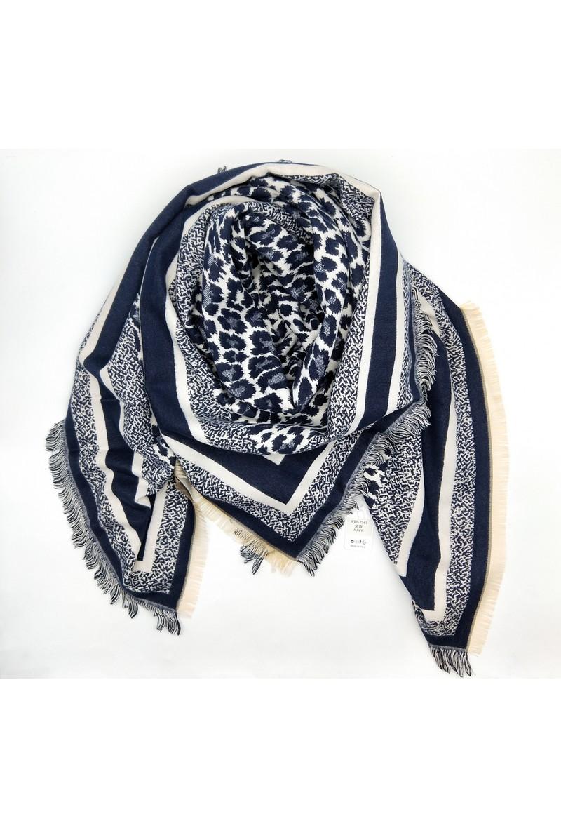Leopard Print Scarf - Navy