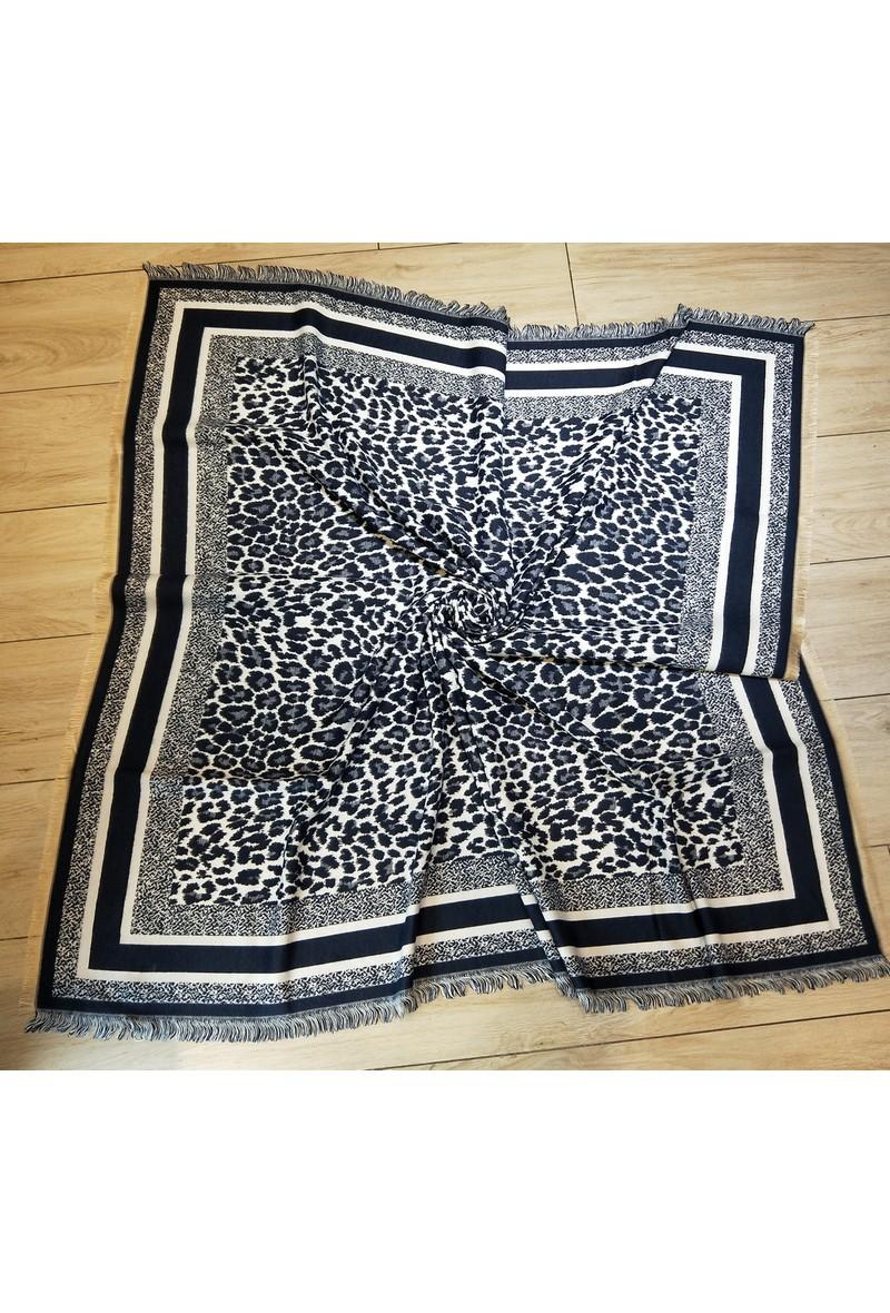 Leopard Print Scarf - Navy