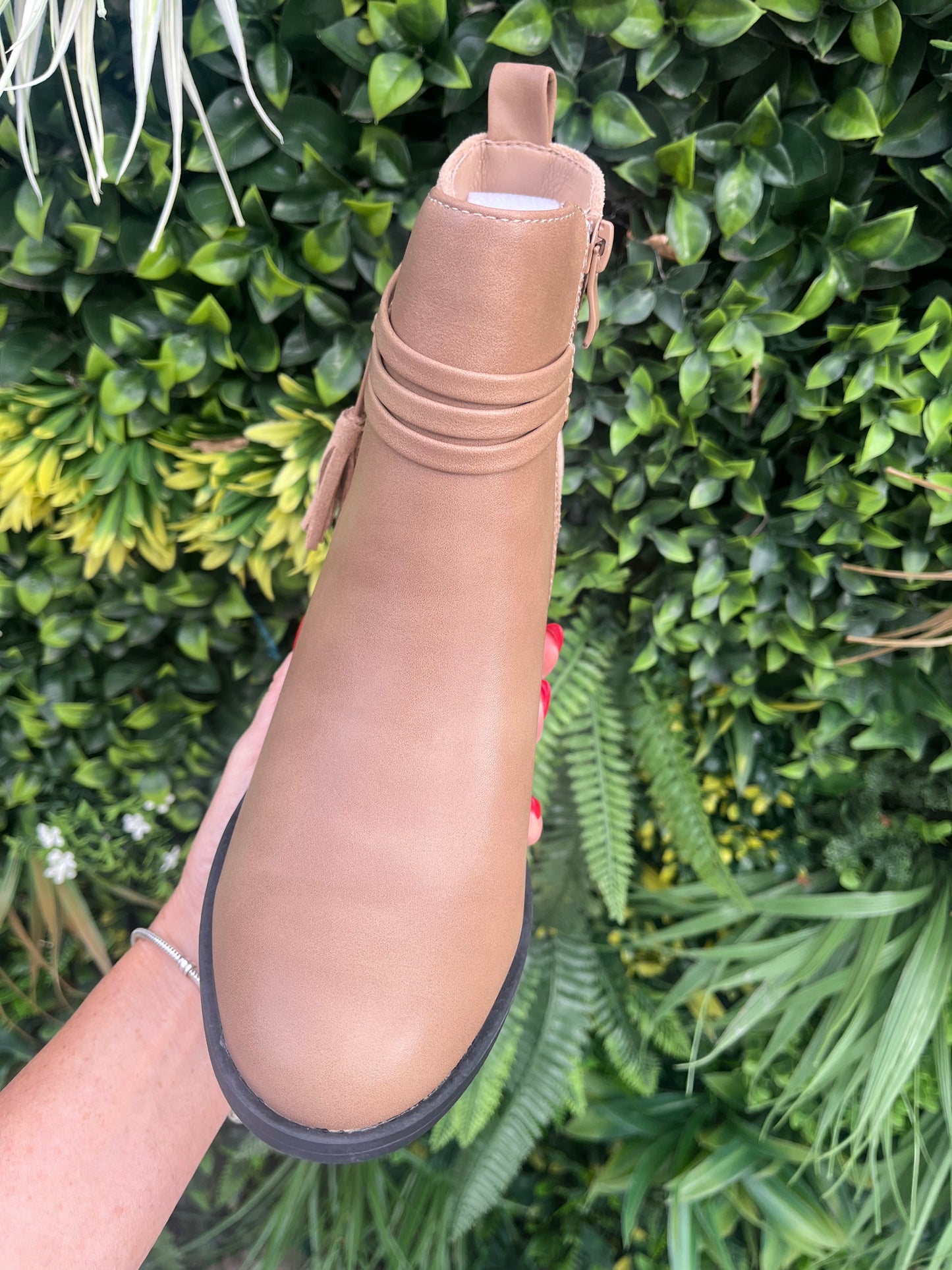 Block Heel Tassel Ankle Boots - Beige