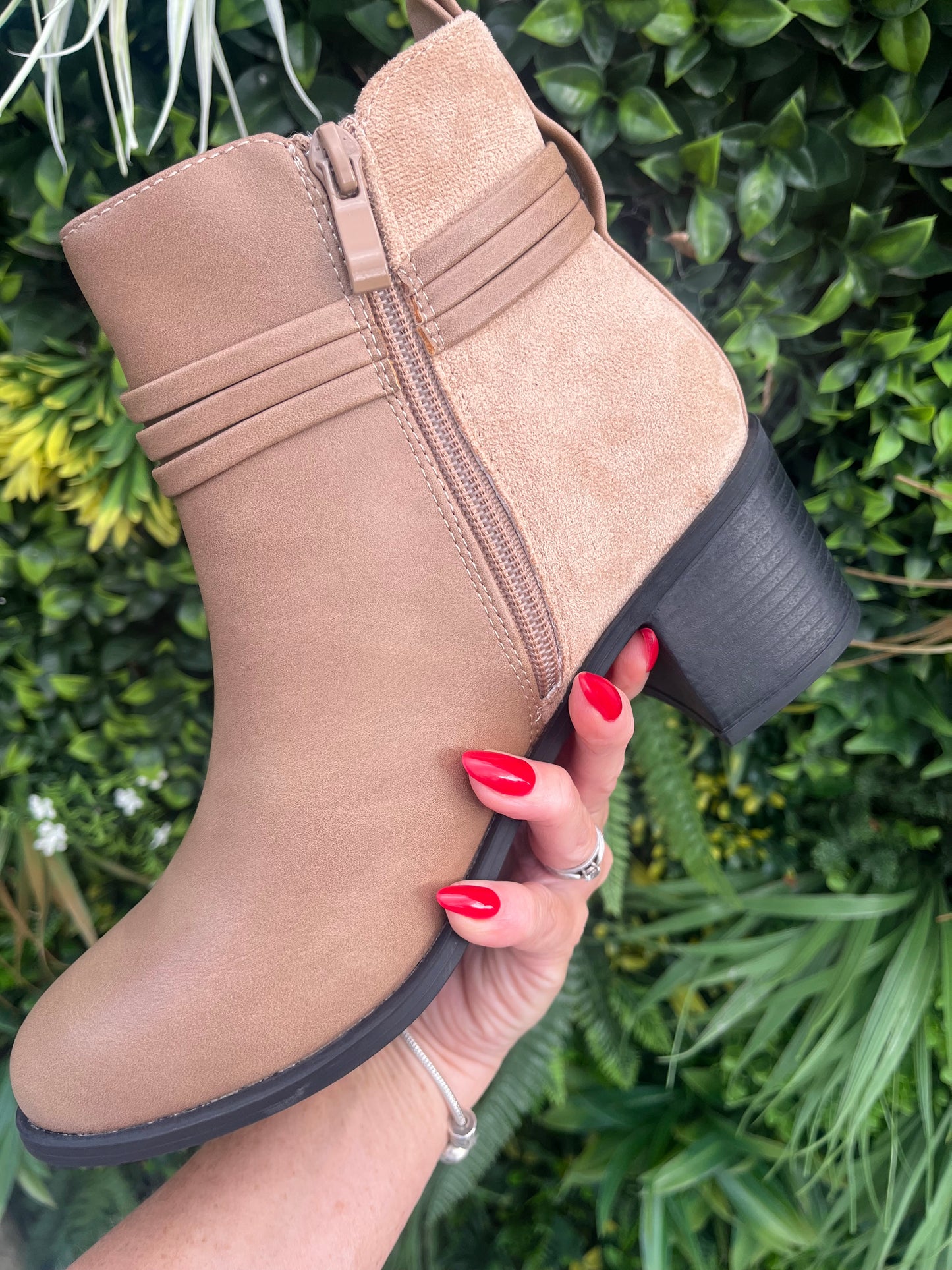 Block Heel Tassel Ankle Boots - Beige