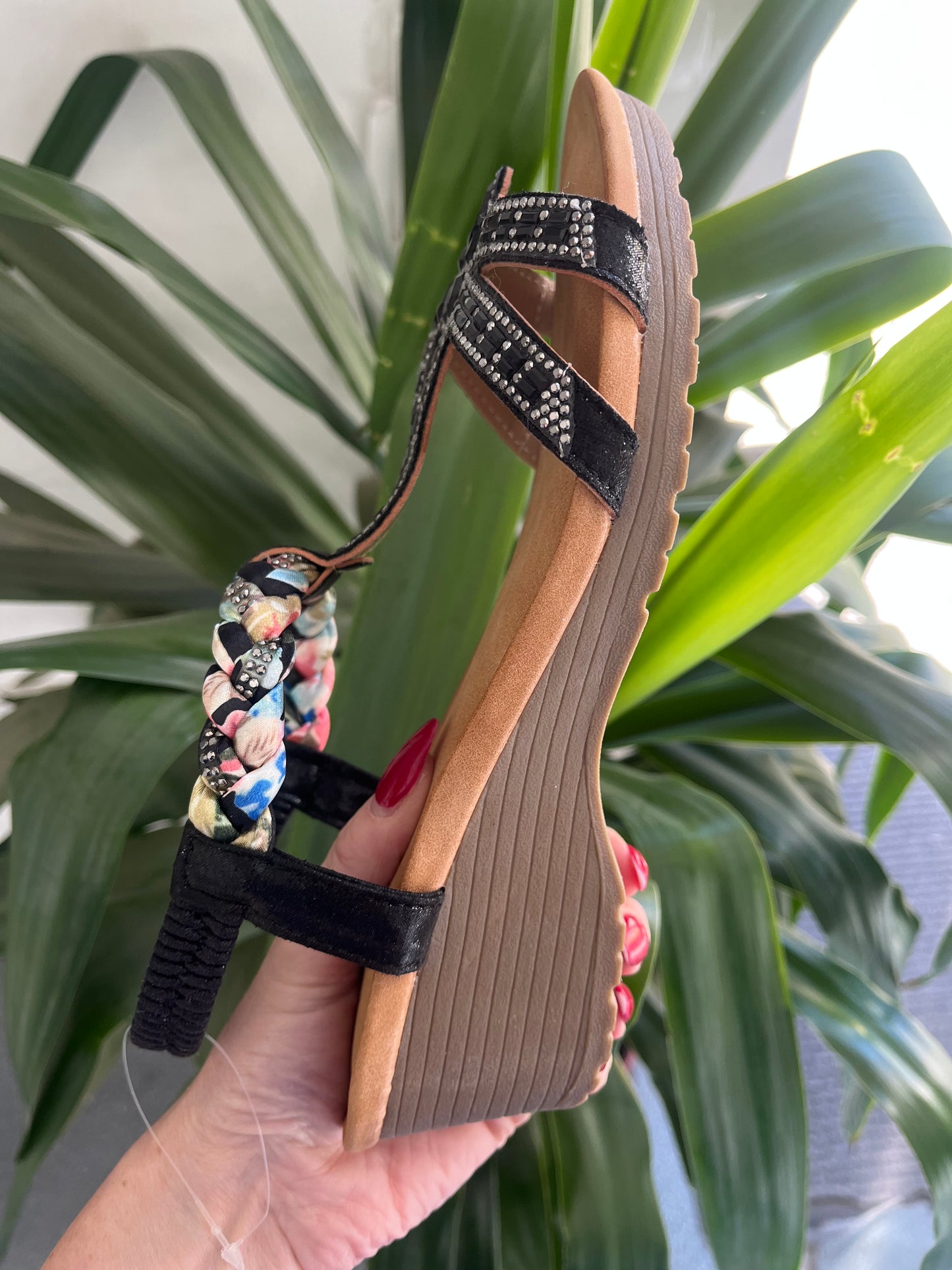 Black Jewelled Comfort Wedges