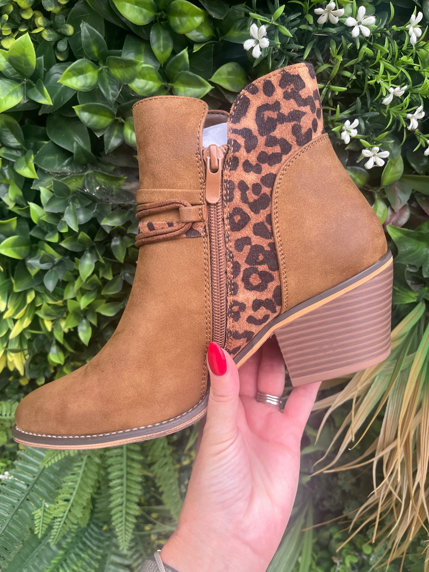 Camel Western Leopard Ankle Boots