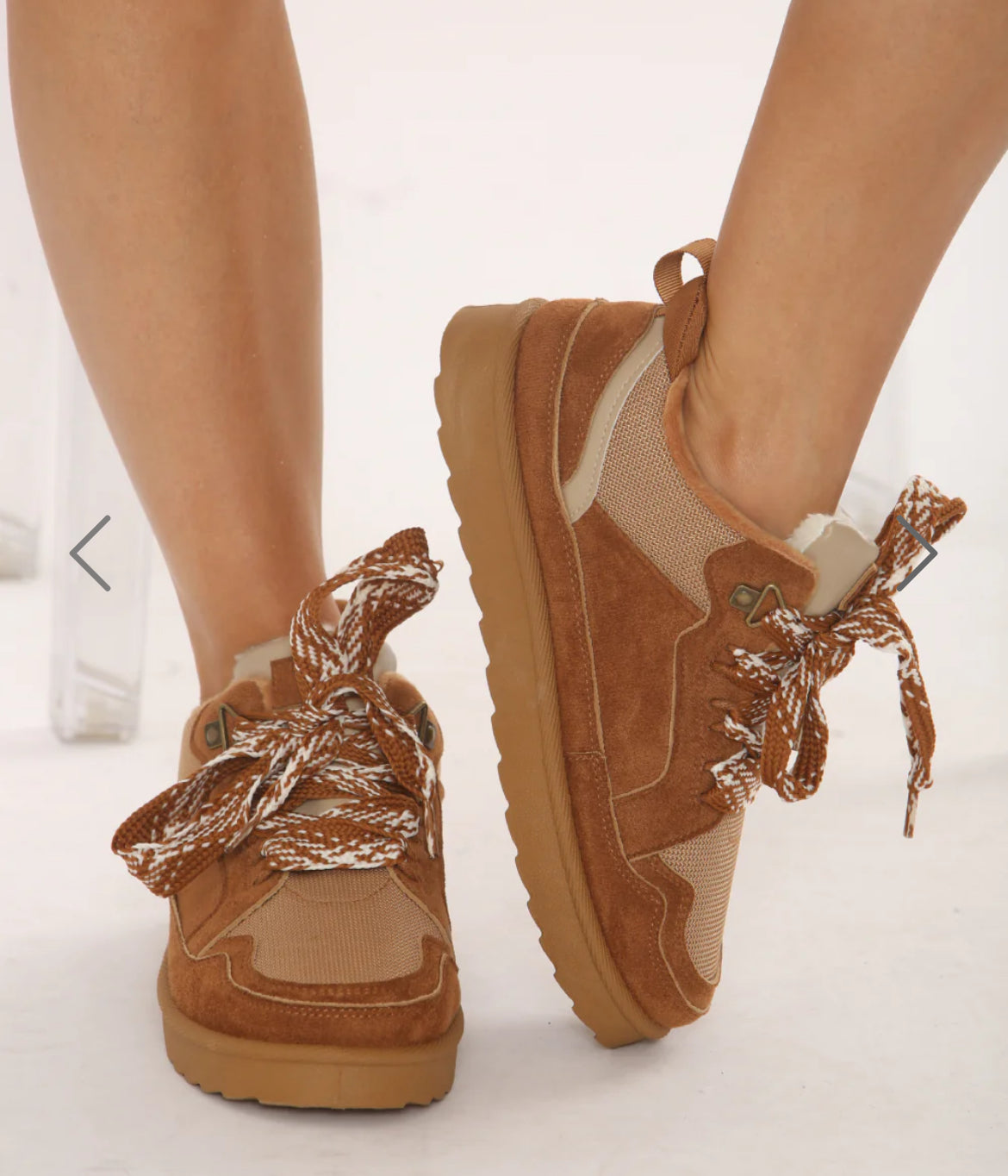 Chestnut  Faux Fur Lined Lace-Up Trainers