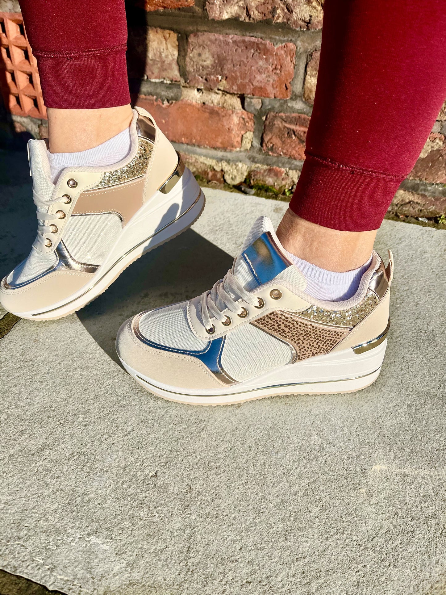 Gold/Beige Sparkling Trainers