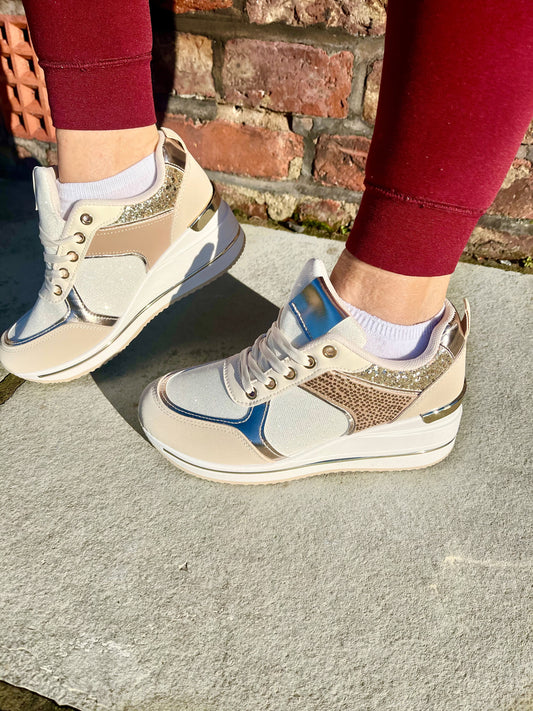 Gold/Beige Sparkling Trainers