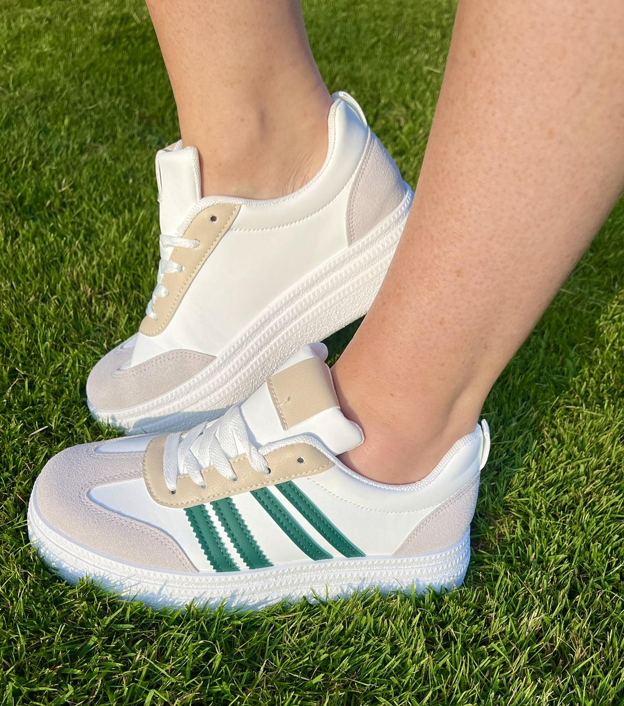 White Chunky Green Stripe Trainers