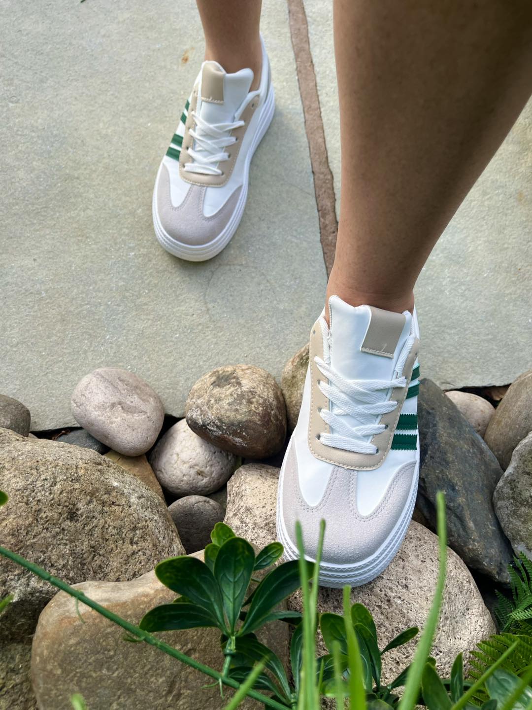 White Chunky Green Stripe Trainers