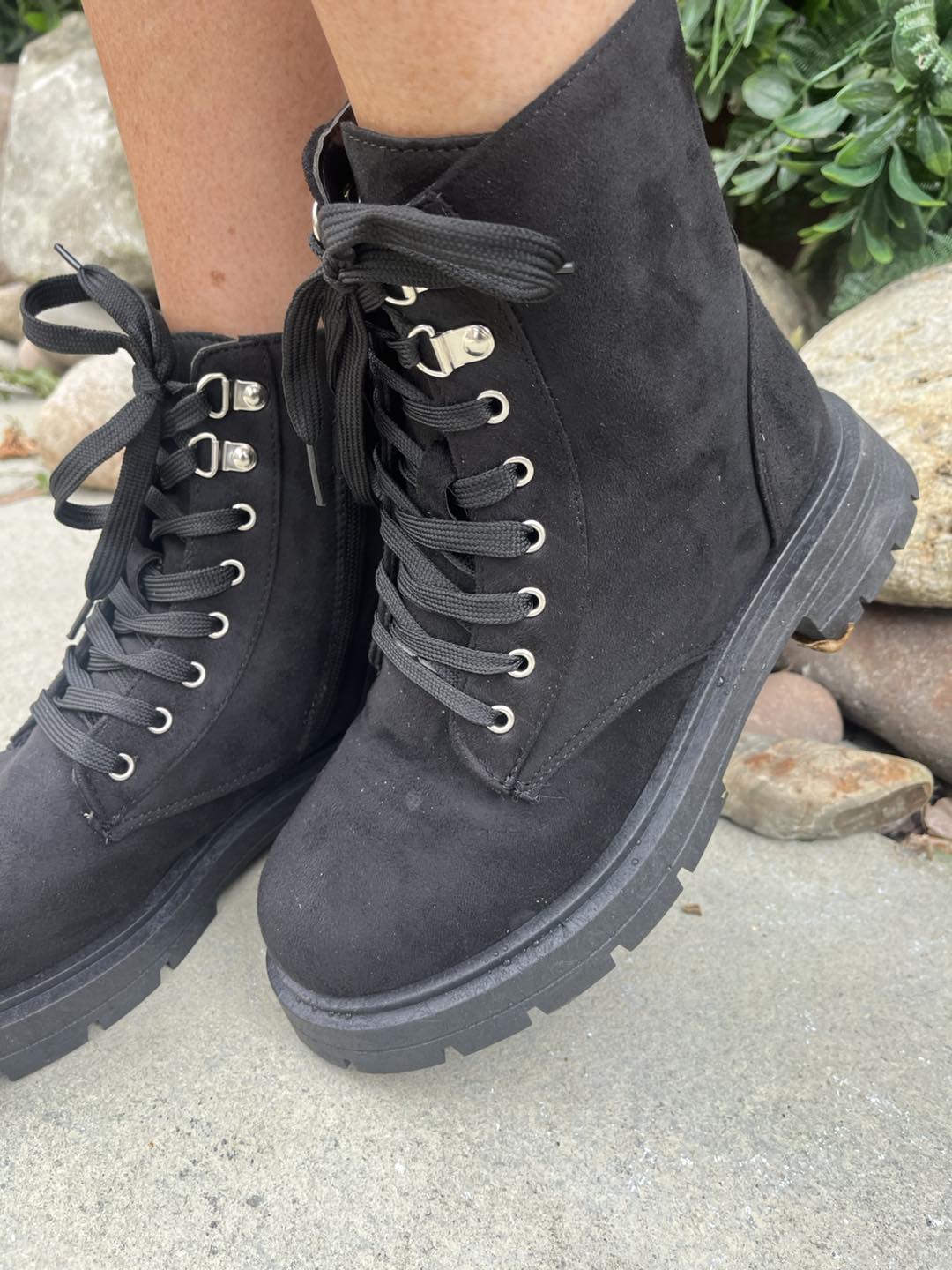 Black Lace Up Utility Boots - Order One Size Down