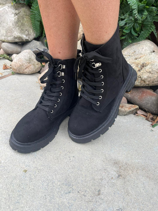 Black Lace Up Utility Boots - Order One Size Down