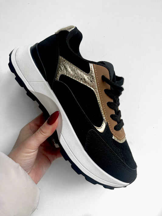 Black & Gold Tan Trainers