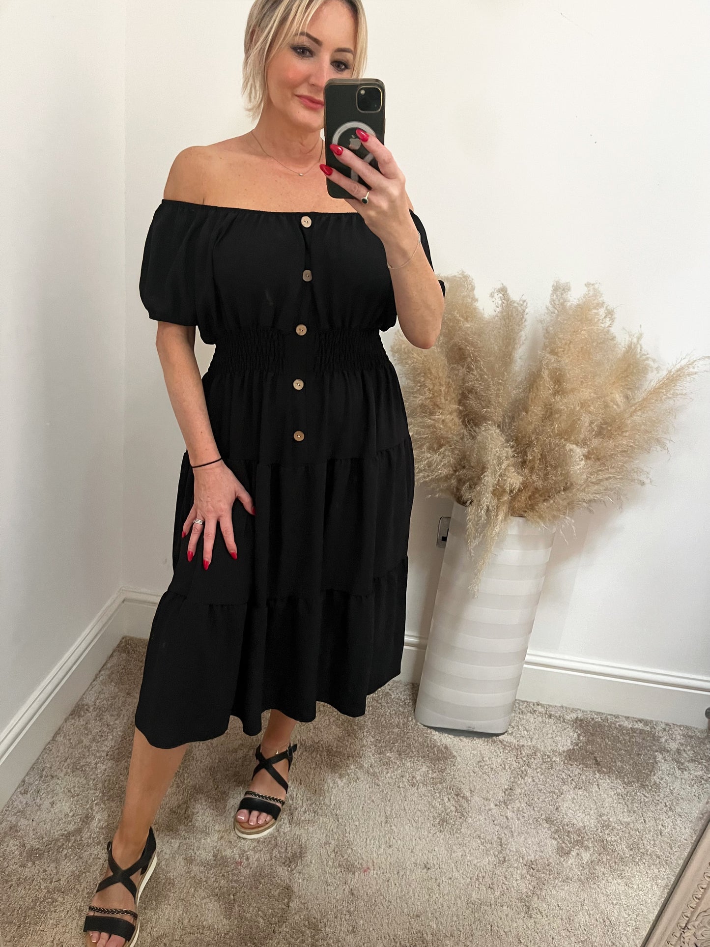 Coco Black Shirred Waist Magic Dress