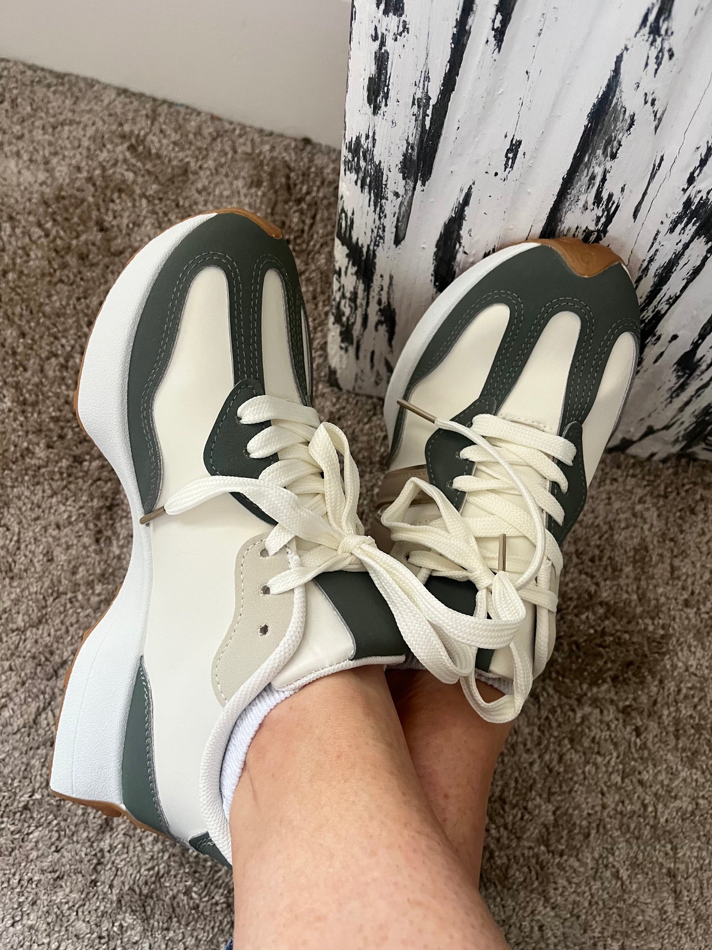 Sage Green & Gold Trainers - Order one Size up