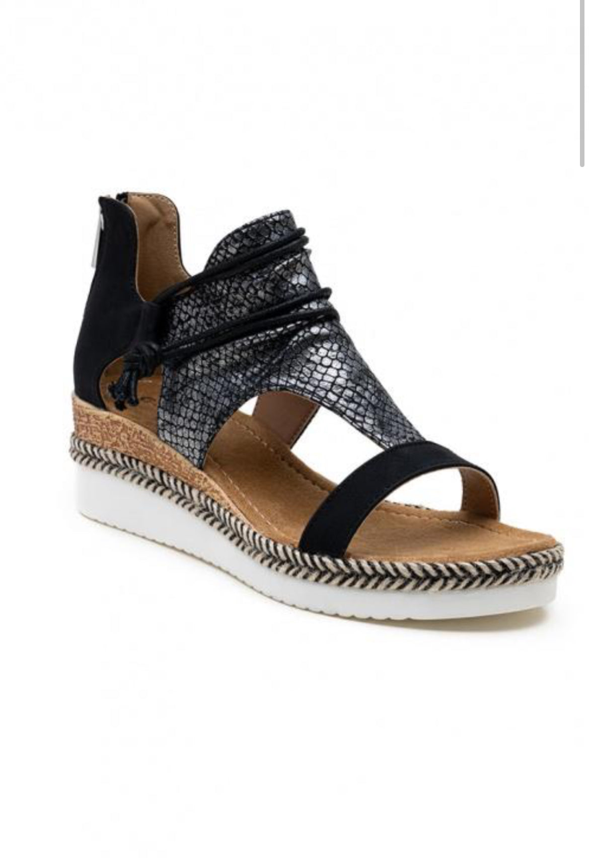 Tru Black Wedge Sandals