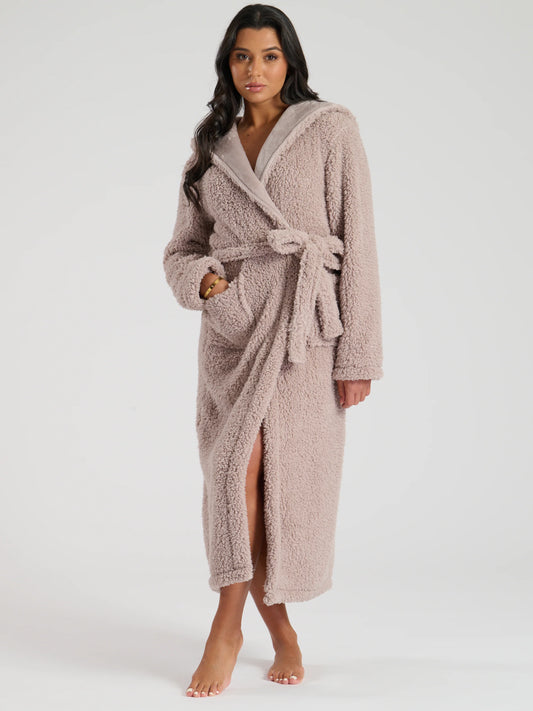 Mink Sherpa Maxi Robe With Luxury Fleece Lined Hood
