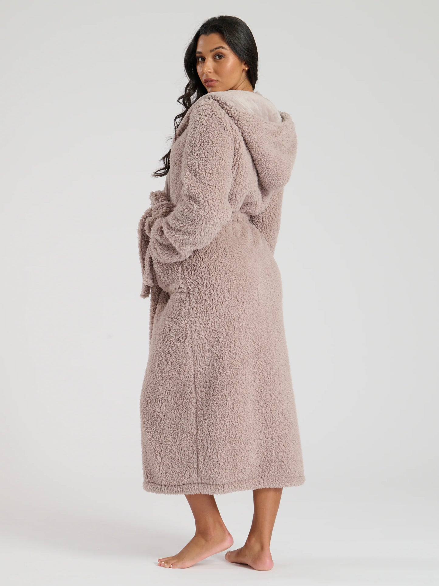 Mink Sherpa Maxi Robe With Luxury Fleece Lined Hood