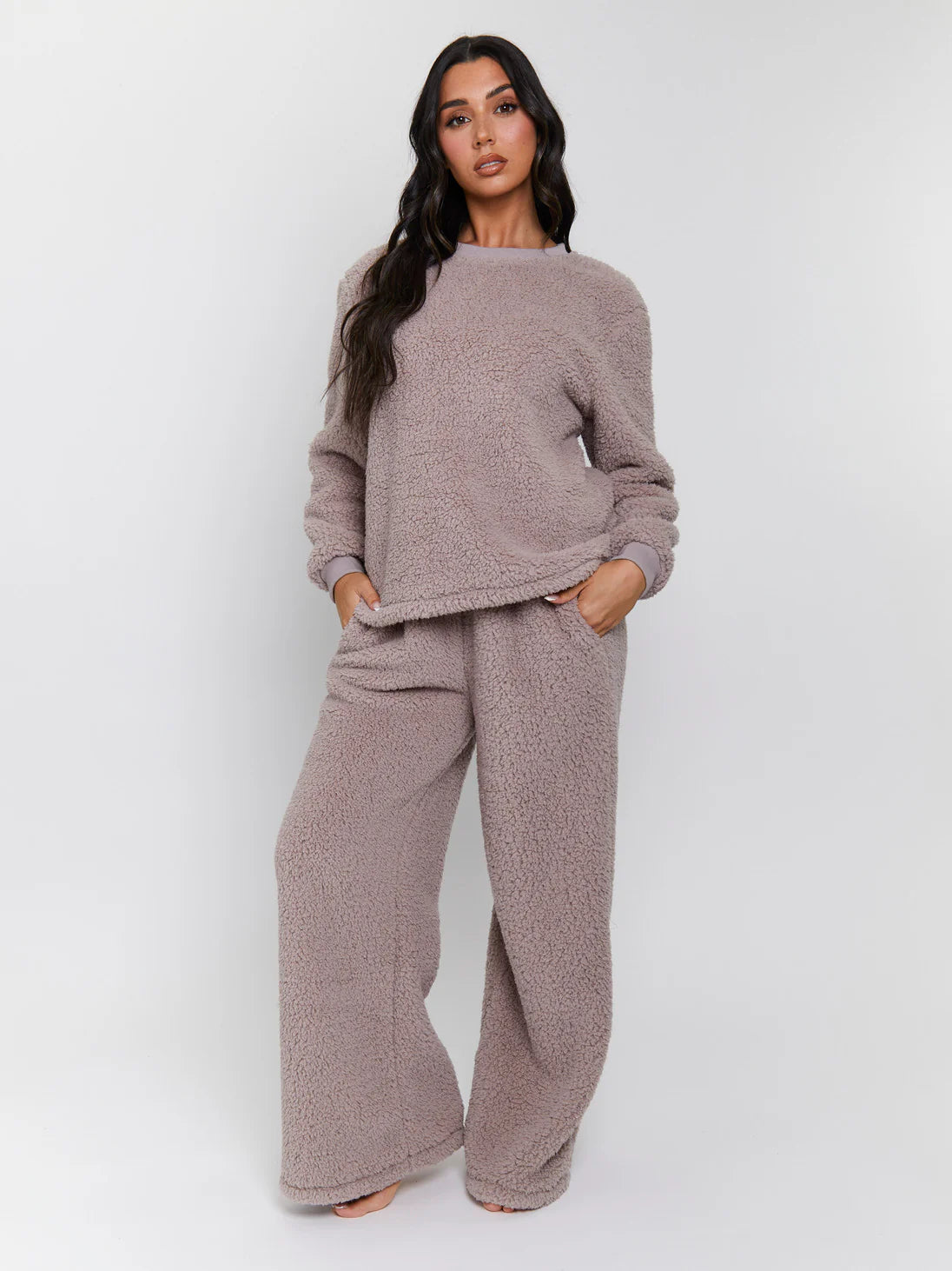 Mink Borg Jumper & Wide Leg Lounge Set