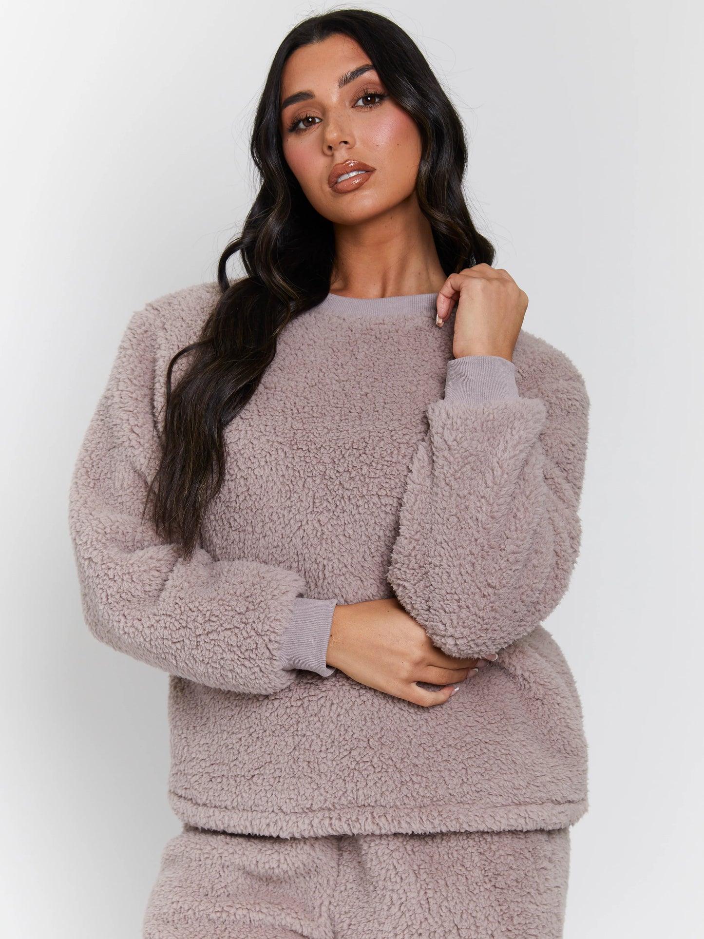 Mink Borg Jumper & Wide Leg Lounge Set