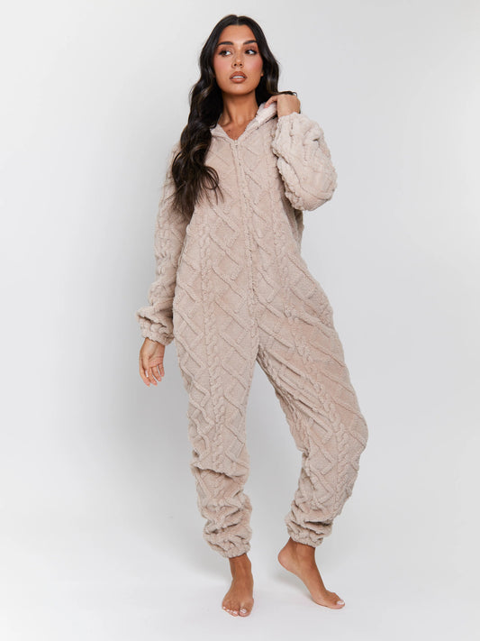 Taupe Cable Cutwork All in Onesie