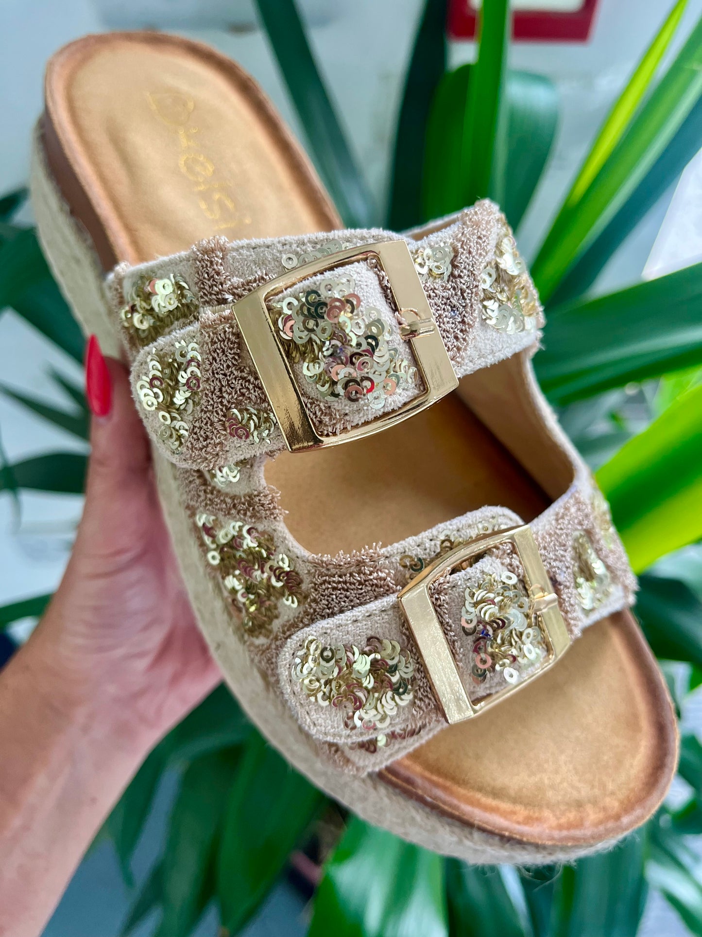 Gold/Beige Flatform Slides