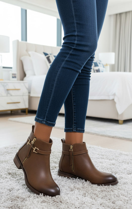 Tan Distressed Ankle Boots