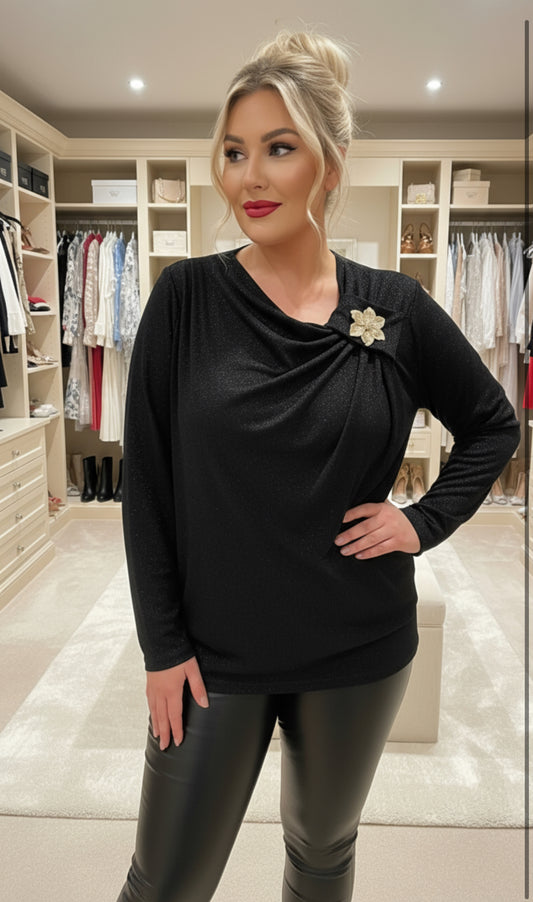 Plus Size Lurex Shimmer Top - Black