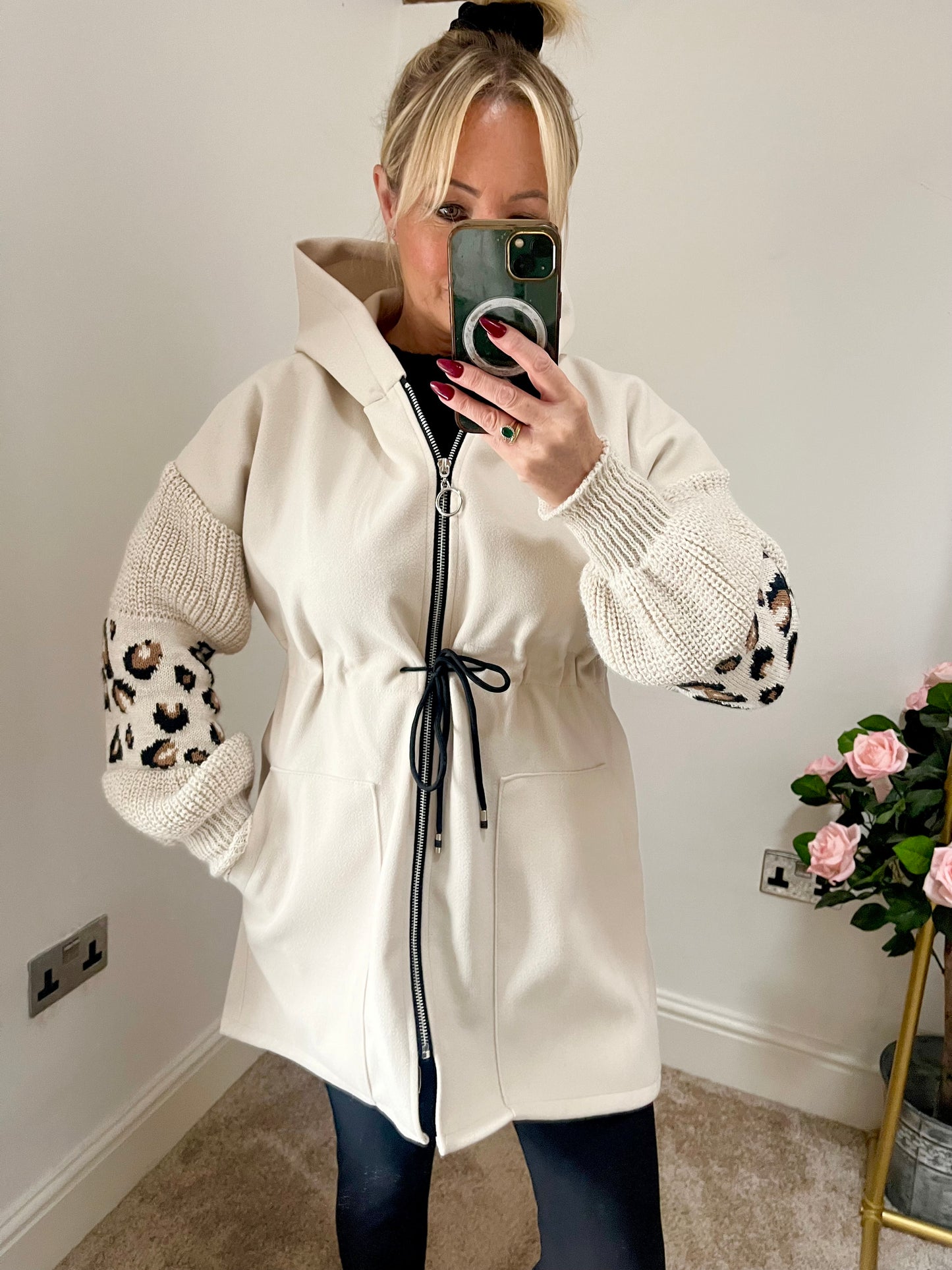 PLUS SIZE Lina Drawstring Hoodie - BEIGE