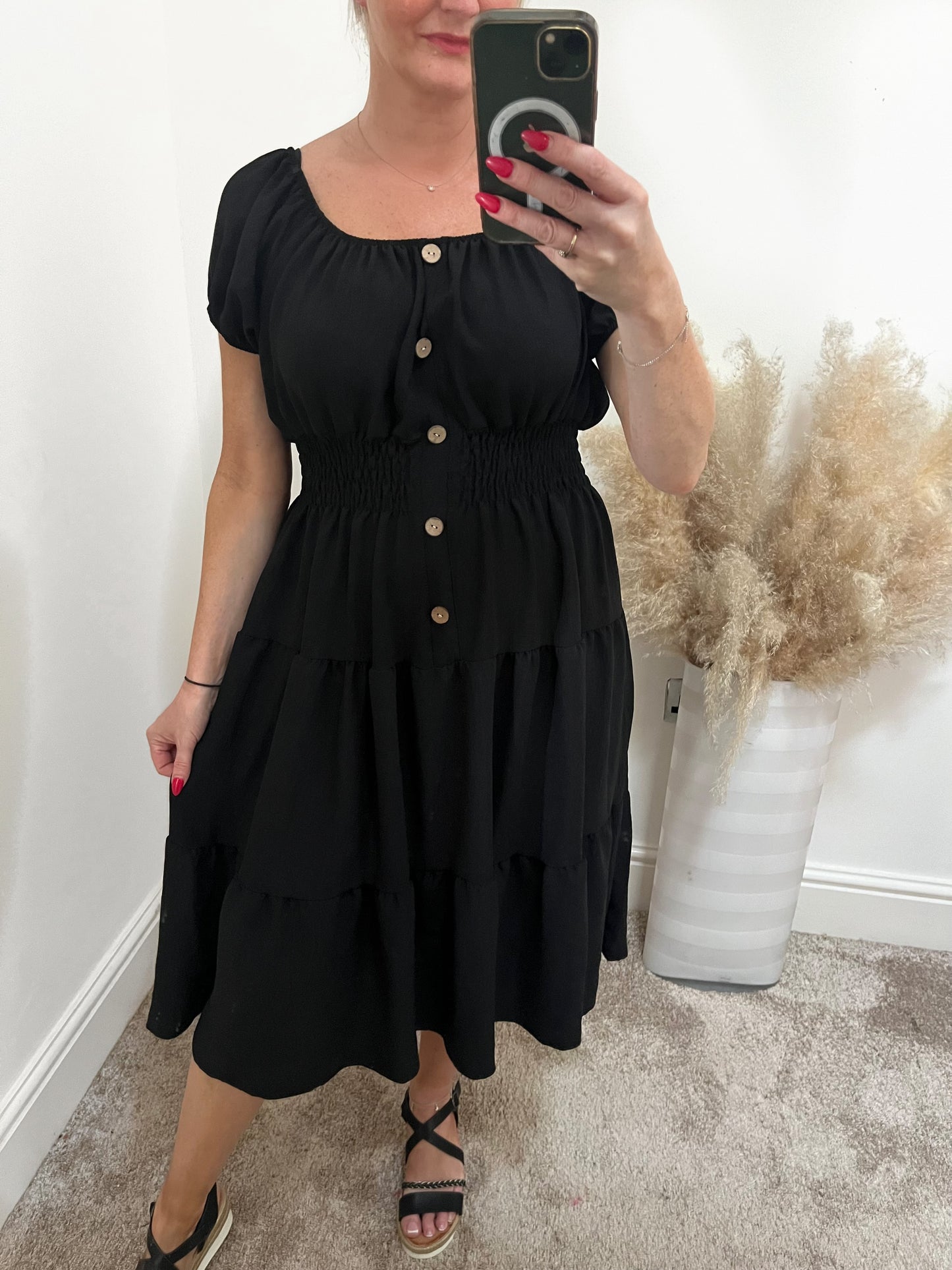 Coco Black Shirred Waist Magic Dress